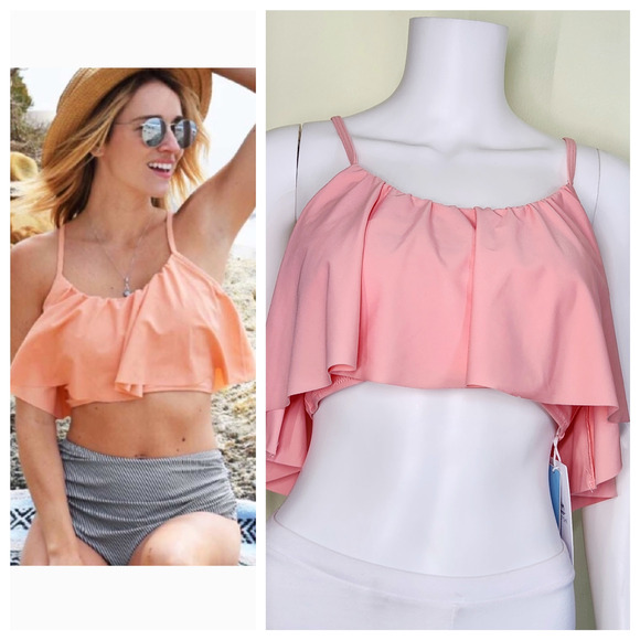 Cupshe Tankini Padded Flowy Swim Top Size Medium Peach Spaghetti Swimwear Beach - Picture 1 of 8